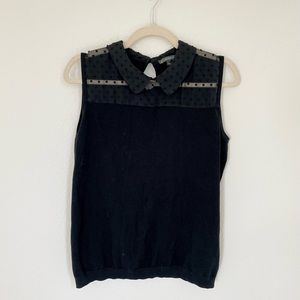 Adrianna Papell Swiss Dot Collared Blouse size L